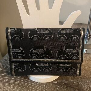 Braccialini Vintage Car Wallet Black & Silver Jacquard Black Leather Interior
